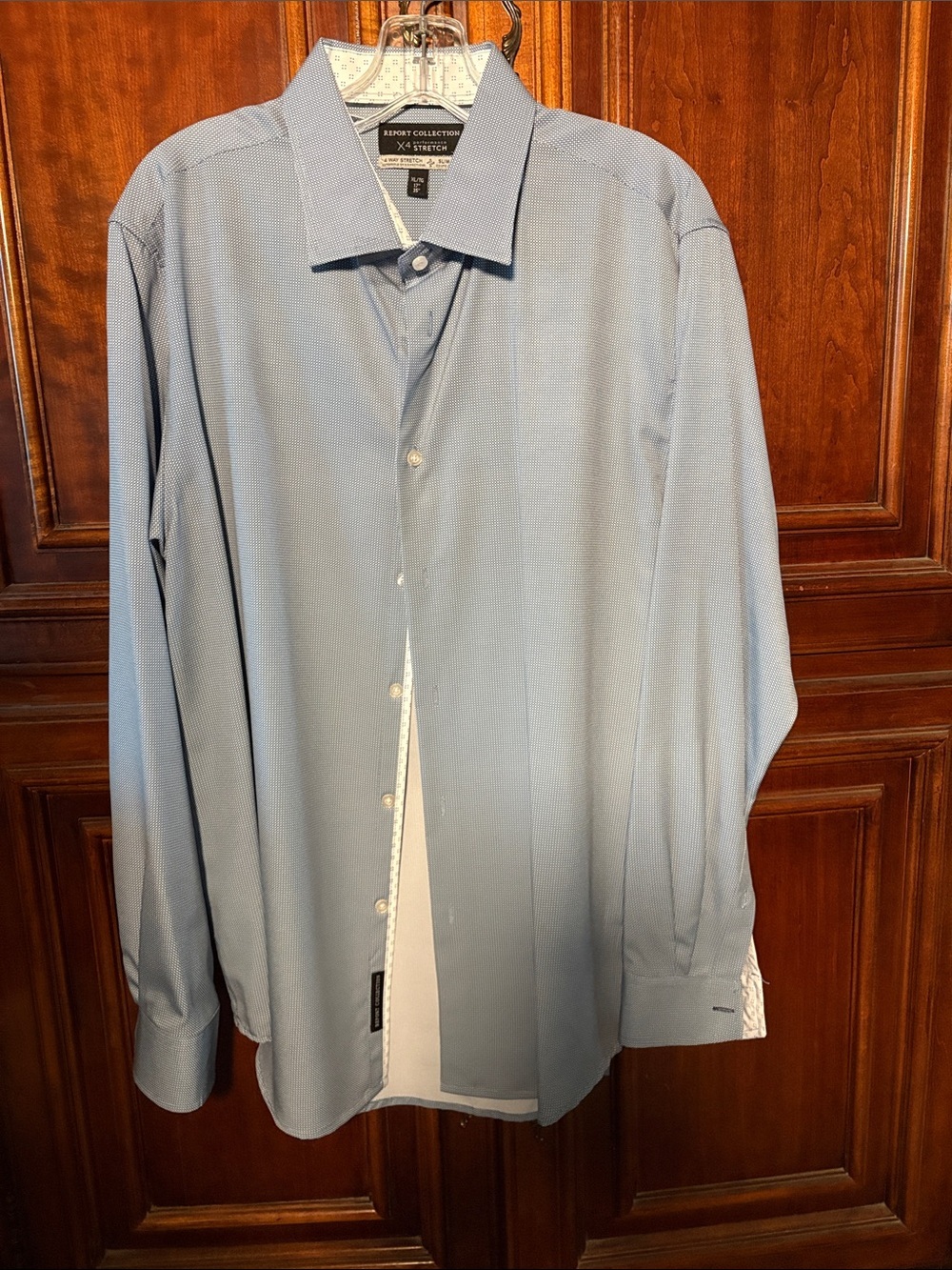 Report Collection Men's Slim Micro-Pattern Dress Shirt Light Blue XL 17” 35”